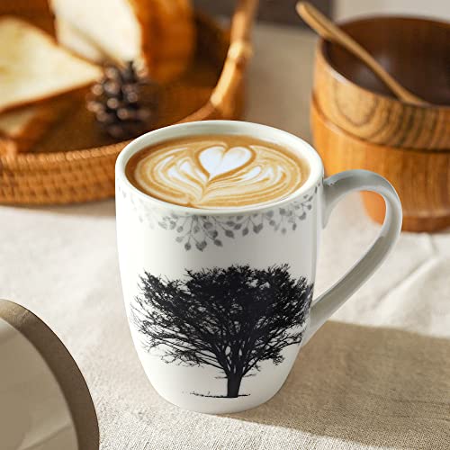 Set of 4 Tree Pattern Ceramic Coffee Mugs