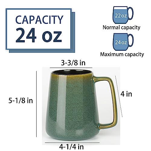 HYTYSKAR 24 OZ Extra Large Ceramic Coffee Mug, Jumbo Coffee Mugs, Big Tea Cups with a Large Handle for Office and Home, Microwave and Dishwasher Safe (24 OZ Green)