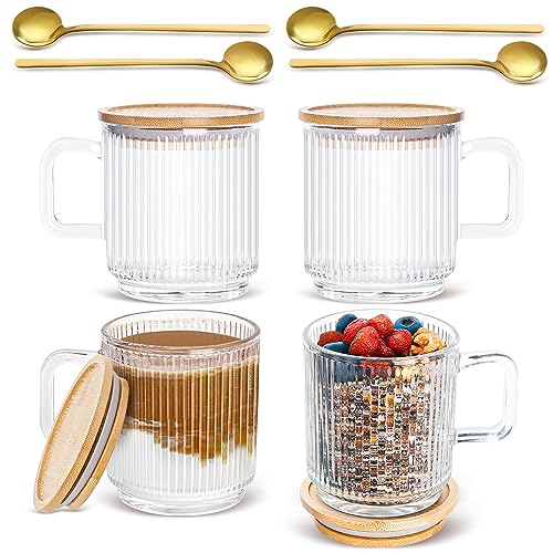 LUCKJOY Vintage Ribbed Glass Coffee Mug Set