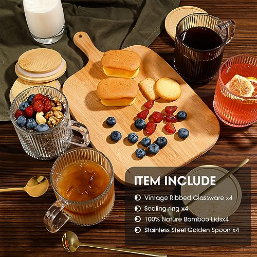 LUCKJOY Vintage Ribbed Glass Coffee Mug Set