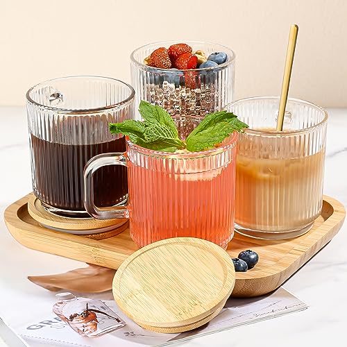 LUCKJOY Vintage Ribbed Glass Coffee Mug Set