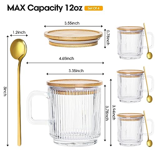 LUCKJOY Vintage Ribbed Glass Coffee Mug Set