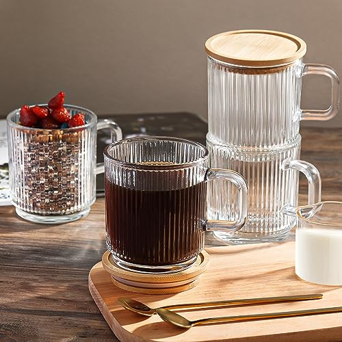 LUCKJOY Vintage Ribbed Glass Coffee Mug Set