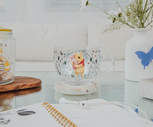 Winnie the Pooh Floral Glass Mug - 16 oz