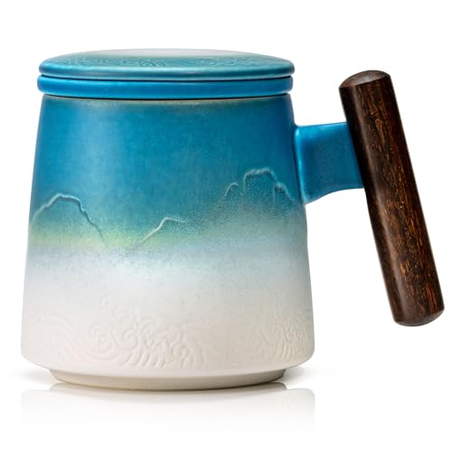 Ceramic Tea Cup with Infuser and Wooden Handle