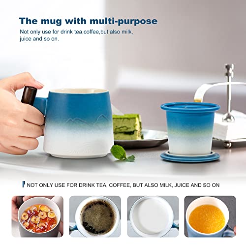 Ceramic Tea Cup with Infuser and Wooden Handle