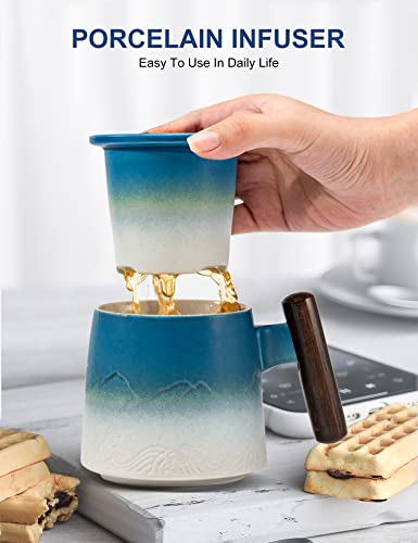 Ceramic Tea Cup with Infuser and Wooden Handle
