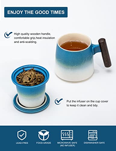 Ceramic Tea Cup with Infuser and Wooden Handle