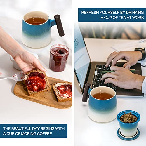 Ceramic Tea Cup with Infuser and Wooden Handle