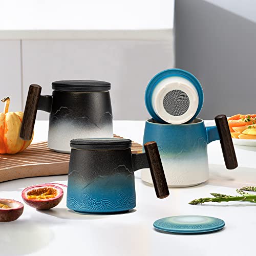Ceramic Tea Cup with Infuser and Wooden Handle