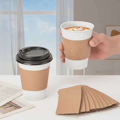 RACETOP [50 pack] 12 oz Disposable Paper Cups with Lids and Sleeves, Ideal for Hot Beverages