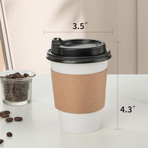 RACETOP [50 pack] 12 oz Disposable Paper Cups with Lids and Sleeves, Ideal for Hot Beverages