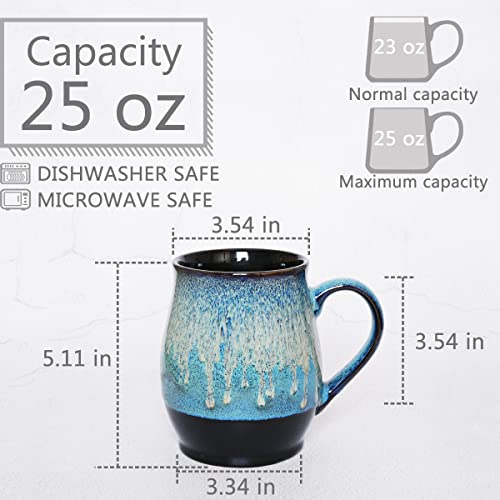 Bosmarlin 25 oz Ceramic Coffee Mug, Blue, Oversized