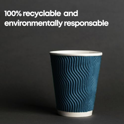 16 oz Disposable Coffee Cups with plastic Lids - Double Wall Paper Cups Set for Tea Espresso Hot and Cold Drinks Insulated Travel-Friendly Perfect for Parties Christmas Reusable - Blue 50 Pack