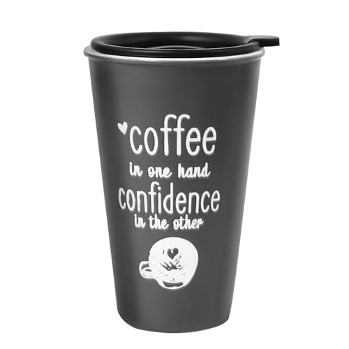 AnyEnjoy Ceramic Coffee Travel Mug with Lid, 10 oz Iced Coffee Mug, Microwave and Dishwasher Safe, Reusable Mug for Car Cup Holder, Splash Proof Lid, Great for Travel, Office and School Parties