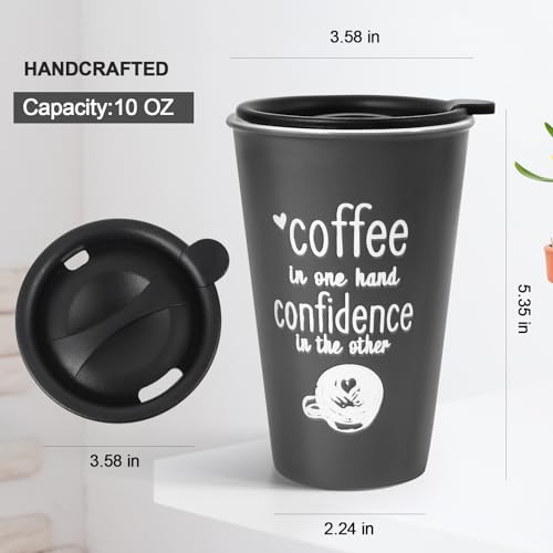 AnyEnjoy Ceramic Coffee Travel Mug with Lid, 10 oz Iced Coffee Mug, Microwave and Dishwasher Safe, Reusable Mug for Car Cup Holder, Splash Proof Lid, Great for Travel, Office and School Parties