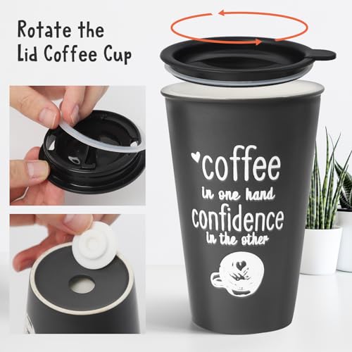 AnyEnjoy Ceramic Coffee Travel Mug with Lid, 10 oz Iced Coffee Mug, Microwave and Dishwasher Safe, Reusable Mug for Car Cup Holder, Splash Proof Lid, Great for Travel, Office and School Parties