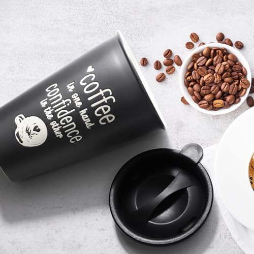 AnyEnjoy Ceramic Coffee Travel Mug with Lid, 10 oz Iced Coffee Mug, Microwave and Dishwasher Safe, Reusable Mug for Car Cup Holder, Splash Proof Lid, Great for Travel, Office and School Parties