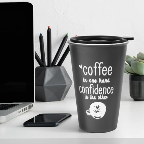 AnyEnjoy Ceramic Coffee Travel Mug with Lid, 10 oz Iced Coffee Mug, Microwave and Dishwasher Safe, Reusable Mug for Car Cup Holder, Splash Proof Lid, Great for Travel, Office and School Parties