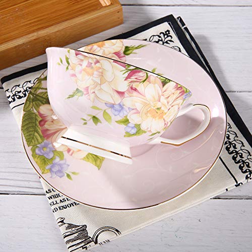 Floral Pink Bone China Tea Cup Set