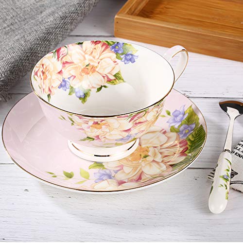 Floral Pink Bone China Tea Cup Set