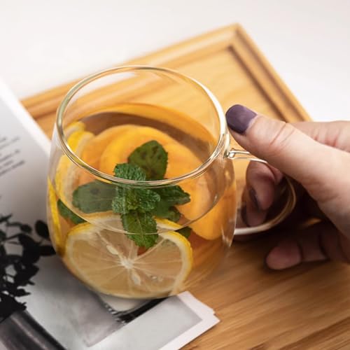 BNUNWISH Clear Glass Coffee Mugs Tea Cups 16OZ set of 4 with Handle, Microwave & Dishwasher Safe, Perfect for Espresso, Latte and Cappuccinos