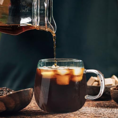 BNUNWISH Clear Glass Coffee Mugs Tea Cups 16OZ set of 4 with Handle, Microwave & Dishwasher Safe, Perfect for Espresso, Latte and Cappuccinos