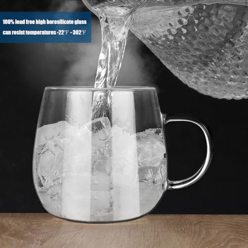 BNUNWISH Clear Glass Coffee Mugs Tea Cups 16OZ set of 4 with Handle, Microwave & Dishwasher Safe, Perfect for Espresso, Latte and Cappuccinos