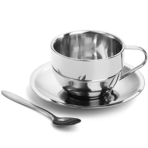 Stainless Steel Espresso Cups with Spoons and Saucers
