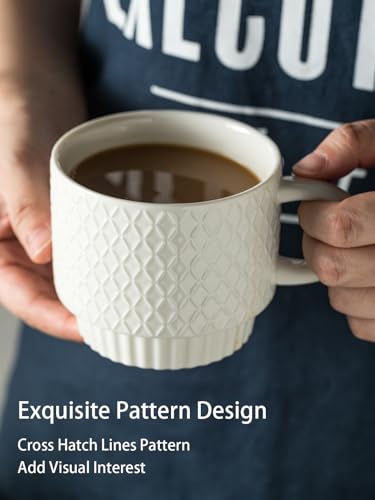 Gomakren Stackable Coffee Mugs Set with Stand, Coffe Cup with Tea Spoon 13 Ounce Cups for Cappuccino Coffee Drinks Tea, Set of 4, White Gift for Man Women 380ml