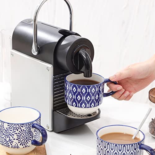 Selamica Ceramic Coffee Mugs Set of 4 with Stand and Spoons, 11 OZ Stackable Cappuccino Cups Perfect for Latte Mocha Tea, Vintage Blue