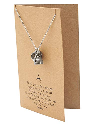 quan jewelry Teacup Teapot Charm, Tea Quotes Jewelry Gifts for Tea Lovers for Women with Inspirational Greeting Card (Teacup Teapot Necklace)