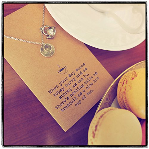 quan jewelry Teacup Teapot Charm, Tea Quotes Jewelry Gifts for Tea Lovers for Women with Inspirational Greeting Card (Teacup Teapot Necklace)