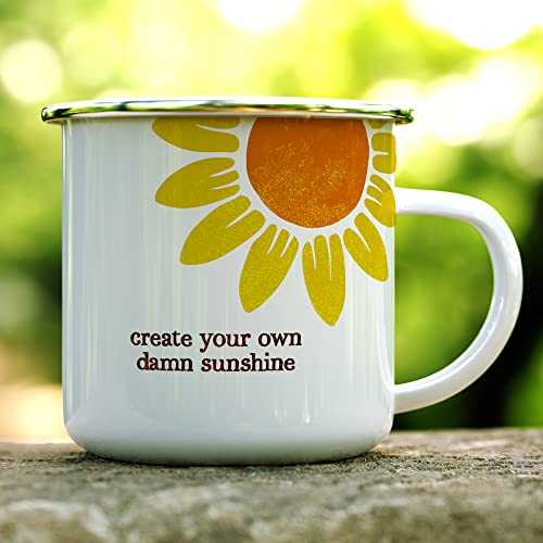 Funny Create Your Own Damn Sunshine Camp Mug, Inspirational Motivational Campfire Coffee Cup, Wanderlust Outdoor Lover Gift (12oz)