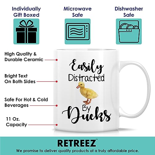 Retreez Funny Easily Distracted by Ducks Mug Gift Nature Lover Ornithology Barn 11 Oz Ceramic Coffee Mug - Sarcastic Motivational Inspirational birthday gift for him her friend coworker dad mom