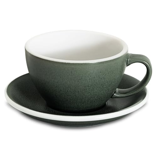 Loveramics Matt Cappuccino Cups, 10 oz Ceramic Latte Art Mug with Saucer, Thick-walled stoneware cup Set, Barista Latte Cup Set for Latte, Cappuccino, Tea - Mineral Colors (Forest, 10OZ)