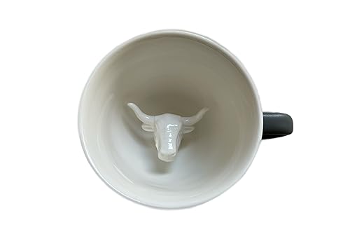 Creature Cups BULL Ceramic Cup (11 Ounce, Matte Olive Brown Exterior) - Hidden 3D Animal Inside Mug - Birthday, Holiday, Housewarming Drinkware Gift for Cattle, Longhorn, Coffee & Tea Lovers