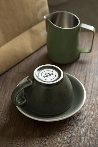 Loveramics Matt Cappuccino Cups, 10 oz Ceramic Latte Art Mug with Saucer, Thick-walled stoneware cup Set, Barista Latte Cup Set for Latte, Cappuccino, Tea - Mineral Colors (Forest, 10OZ)