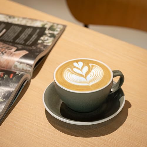 Loveramics Matt Cappuccino Cups, 10 oz Ceramic Latte Art Mug with Saucer, Thick-walled stoneware cup Set, Barista Latte Cup Set for Latte, Cappuccino, Tea - Mineral Colors (Forest, 10OZ)