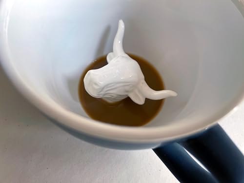 Creature Cups BULL Ceramic Cup (11 Ounce, Matte Olive Brown Exterior) - Hidden 3D Animal Inside Mug - Birthday, Holiday, Housewarming Drinkware Gift for Cattle, Longhorn, Coffee & Tea Lovers