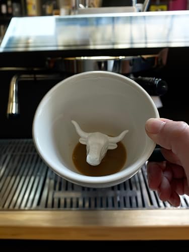 Creature Cups BULL Ceramic Cup (11 Ounce, Matte Olive Brown Exterior) - Hidden 3D Animal Inside Mug - Birthday, Holiday, Housewarming Drinkware Gift for Cattle, Longhorn, Coffee & Tea Lovers