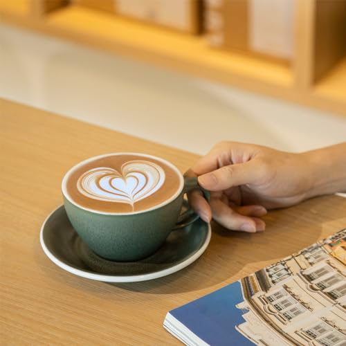 Loveramics Matt Cappuccino Cups, 10 oz Ceramic Latte Art Mug with Saucer, Thick-walled stoneware cup Set, Barista Latte Cup Set for Latte, Cappuccino, Tea - Mineral Colors (Forest, 10OZ)