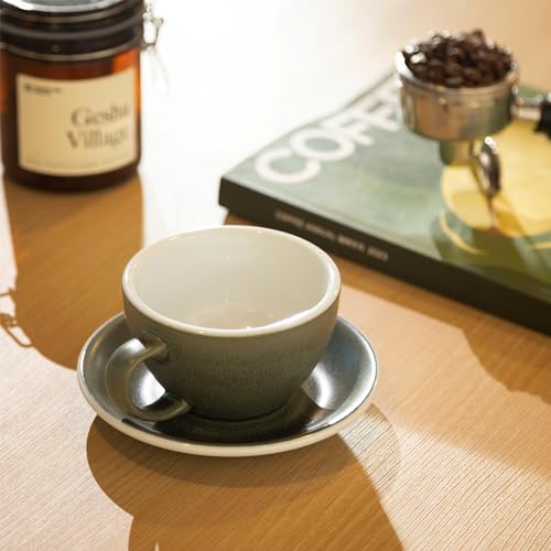 Loveramics Matt Cappuccino Cups, 10 oz Ceramic Latte Art Mug with Saucer, Thick-walled stoneware cup Set, Barista Latte Cup Set for Latte, Cappuccino, Tea - Mineral Colors (Forest, 10OZ)