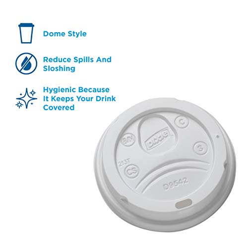 Dixie 10 oz. to 16 oz. Dome Hot Coffee Cup Lids by GP PRO (Georgia-Pacific), White, D9542, 1,000 Count (100 Lids Per Sleeve, 10 Sleeves Per Case)