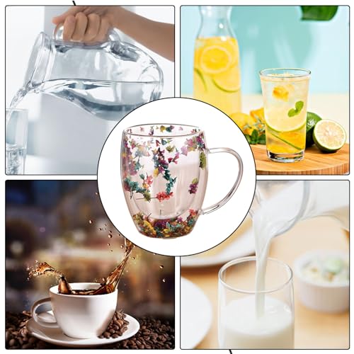 camyu Clear Coffee Mug, 350ml Double Wall Insulated Glasses, Artistic Glass Espresso Cup, Anti-Scald Glass Coffee Mug, Thick Expresso Coffee Cups With Dried Flowers For Hot Beverages Cappuccino Tea