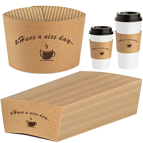 HLWDFLZ Kraft Paper Coffee Cup Sleeves 50 packs - Coffee Sleeves, Disposable Corrugated Cup Sleeves Holder for Protective Hot and Cold Insulation, Fits 10, 12, 16, 20 oz Paper Cups (Cup Not Included)