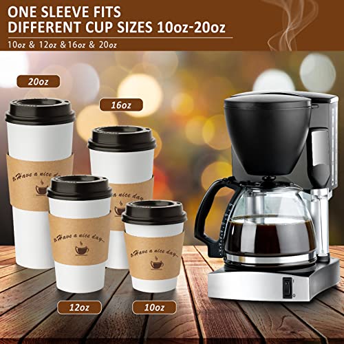 HLWDFLZ Kraft Paper Coffee Cup Sleeves 50 packs - Coffee Sleeves, Disposable Corrugated Cup Sleeves Holder for Protective Hot and Cold Insulation, Fits 10, 12, 16, 20 oz Paper Cups (Cup Not Included)