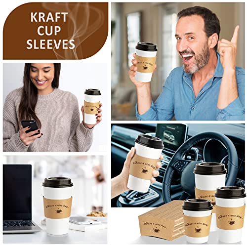 HLWDFLZ Kraft Paper Coffee Cup Sleeves 50 packs - Coffee Sleeves, Disposable Corrugated Cup Sleeves Holder for Protective Hot and Cold Insulation, Fits 10, 12, 16, 20 oz Paper Cups (Cup Not Included)