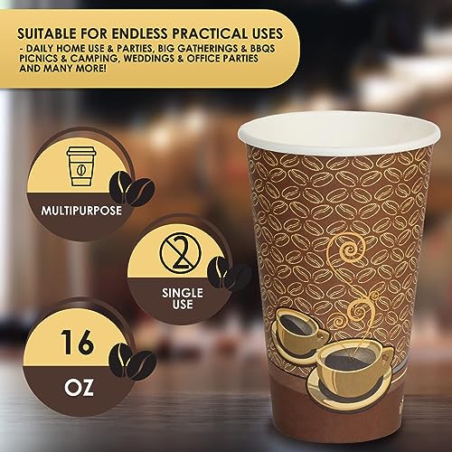 PAMI Hot Coffee Paper Cups -Disposable Take-Away Coffee Cups For Hot Drinks- Single-Use Paper Glasses For Espresso, Hot Chocolate, Tea- Cute To-Go Hot Beverage Drinking Cups (1000, 16oz)