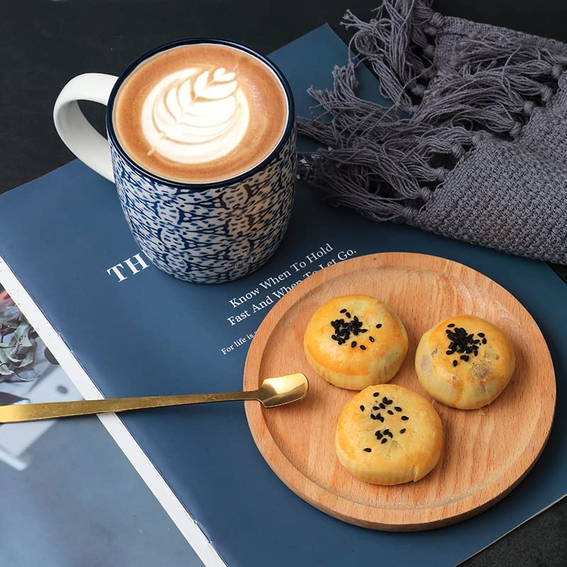 MACHUMA Set of 4 12 oz Coffee Mugs with Blue and White Geometric Patterns, Ceramic Tea Cup Set, Gift for Friends (Set 1)